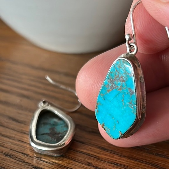 Turquoise Silver Drop Earrings - Picture 4 of 6